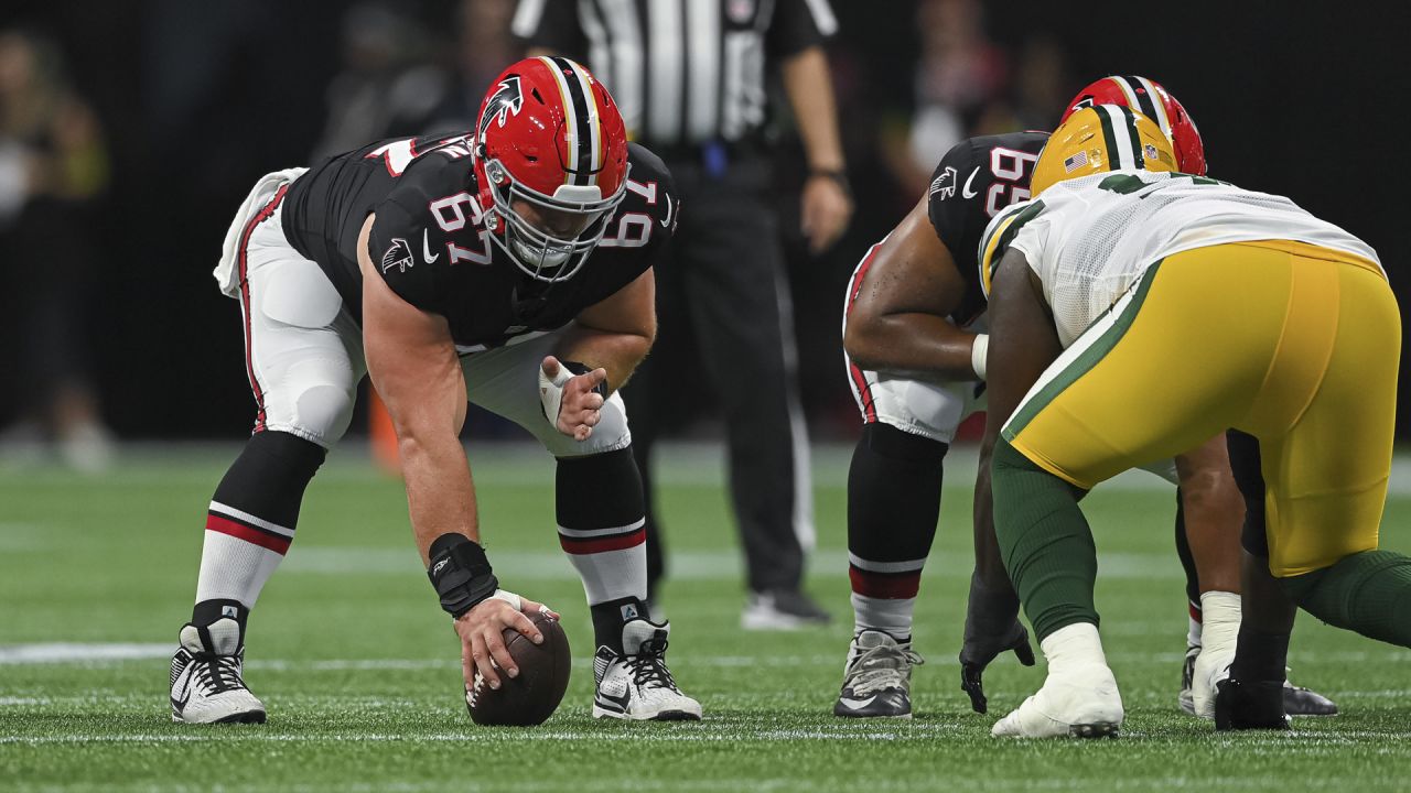 Atlanta Falcons offensive tackle Barry Wesley (69) works during