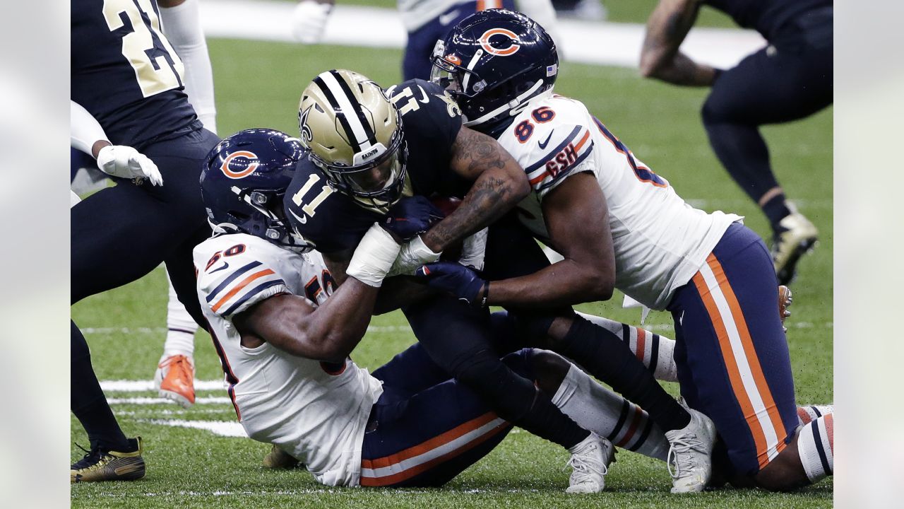 Chicago Bears tight end Demetrius Harris (86) lines up against the Atlanta  Falcons during the first half of an NFL football game, Sunday, Sept. 27,  2020, in Atlanta. The Chicago Bears won