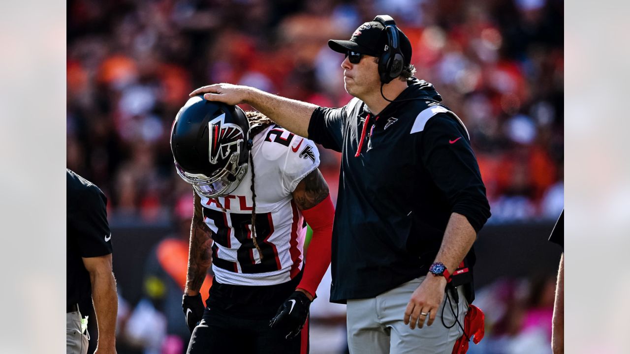 Atlanta Falcons cornerback Mike Ford (28) walks off the field after an NFL  football game against