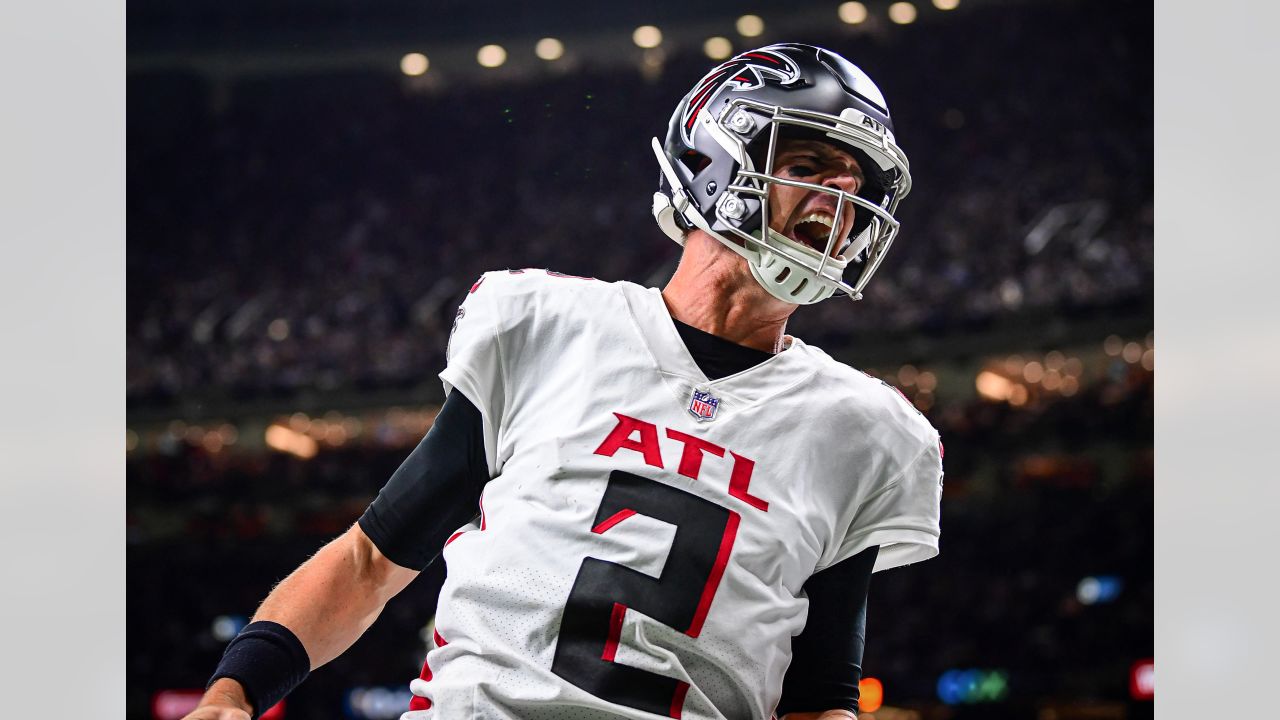 Quarterback Matt Ryan of the Atlanta Falcons celebrates a third