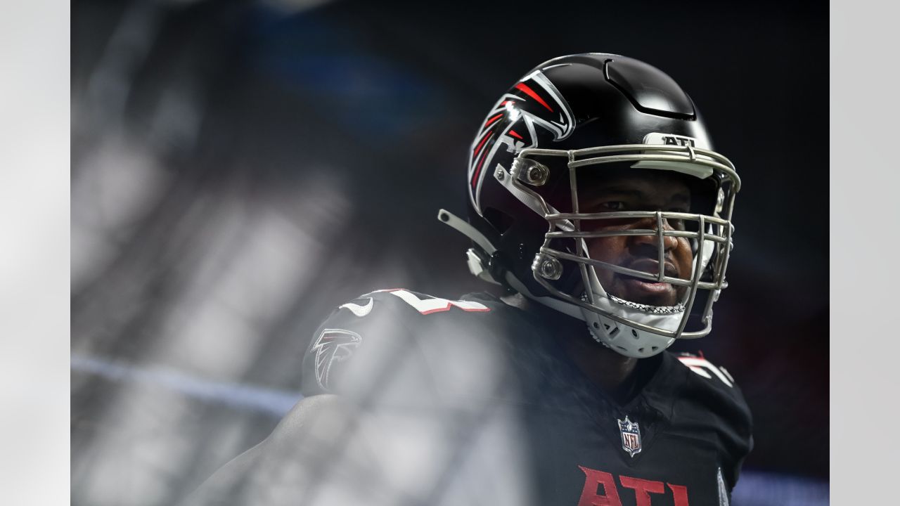 Atlanta Falcons vs. Carolina Panthers. NFL Game. American Football League  match. Silhouette of professional player celebrate touch down. Screen in  bac Stock Photo - Alamy