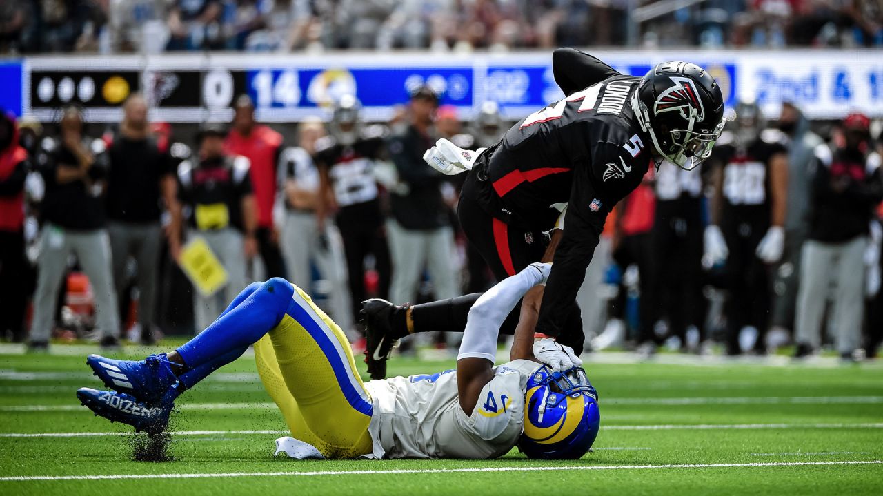 Atlanta Falcons wide receiver KhaDarel Hodge hauls in a catch during the  second half of an NFL football game against the Los Angeles Rams, Sunday,  Sept. 18, 2022, in Inglewood, Calif. (AP