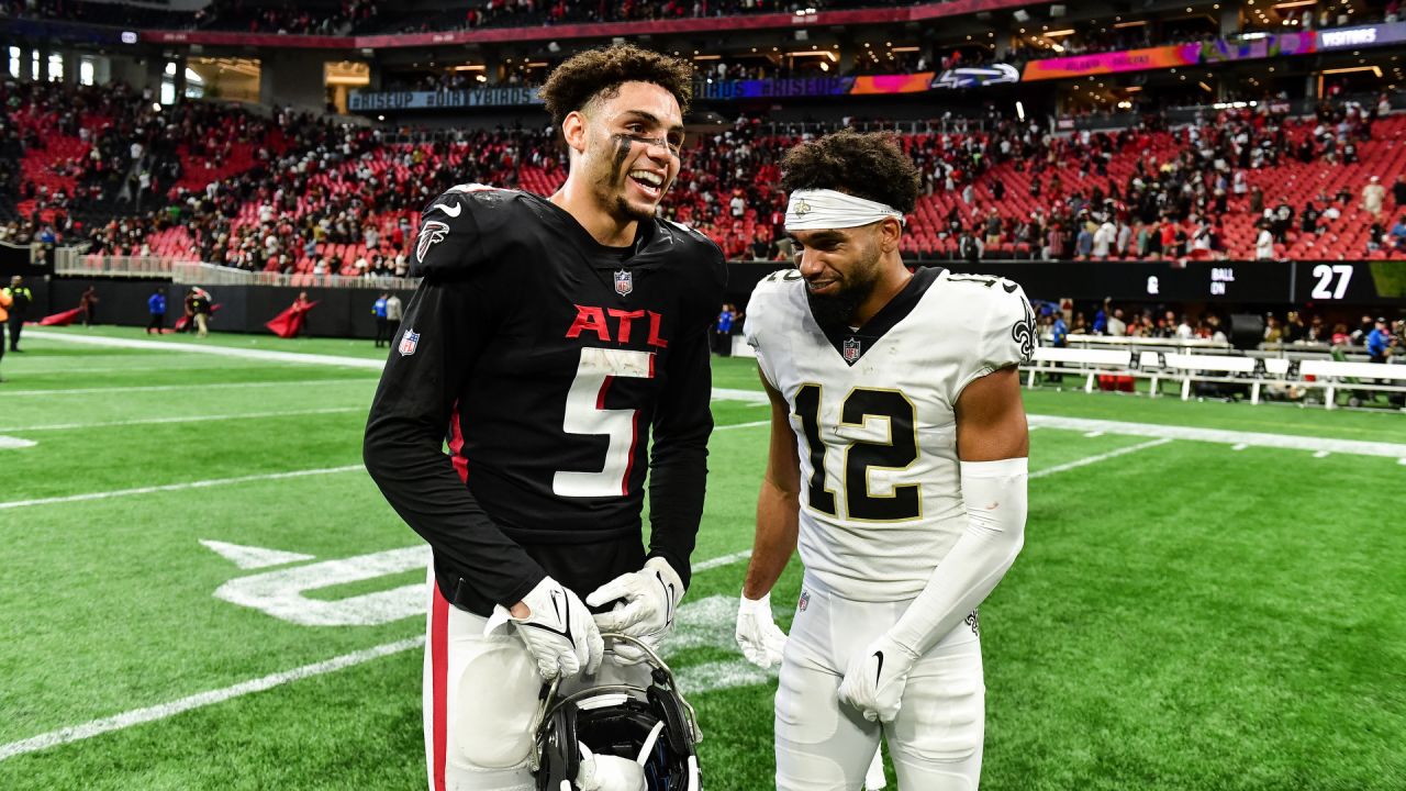 ATLANTA, GA - SEPTEMBER 11: New Orleans Saints wide receiver Chris Olave  (12) during the Week 1 NFL game between the New Orleans Saints and the Atlanta  Falcons on Septermber 11, 2022