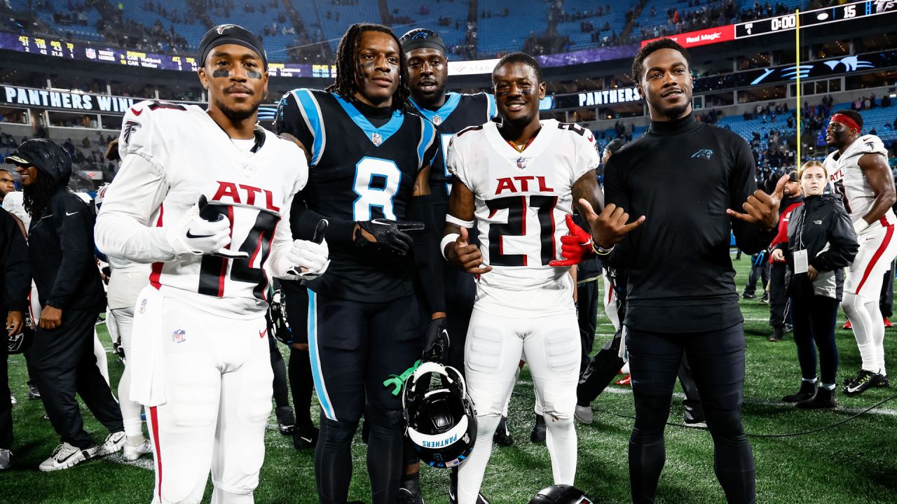 Carolina Panthers wide receiver Terrace Marshall Jr. (88) lines up during  the first half of an NFL football game against the Atlanta Falcons, Sunday,  Sep. 10, 2023, in Atlanta. The Atlanta Falcons