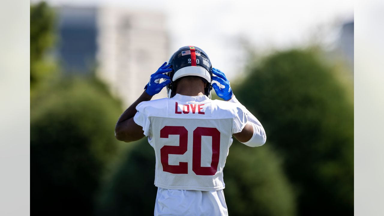 August 7, 2019, East Rutherford, New Jersey, USA: New York Giants wide  receiver Sterling Shepard (87) with left broken finger tape wrapped during  training camp at the Quest Diagnostics Training Center in