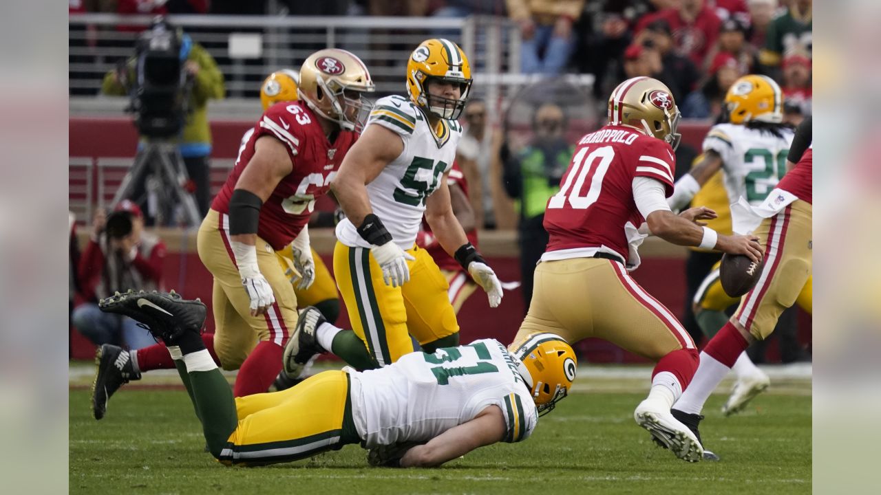 GREEN BAY, WI - JANUARY 22: Green Bay Packers outside linebacker Za'Darius  Smith (55) celebrates his sack during the NFC Divisional playoff game  between the Green Bay Packers and the San Francisco