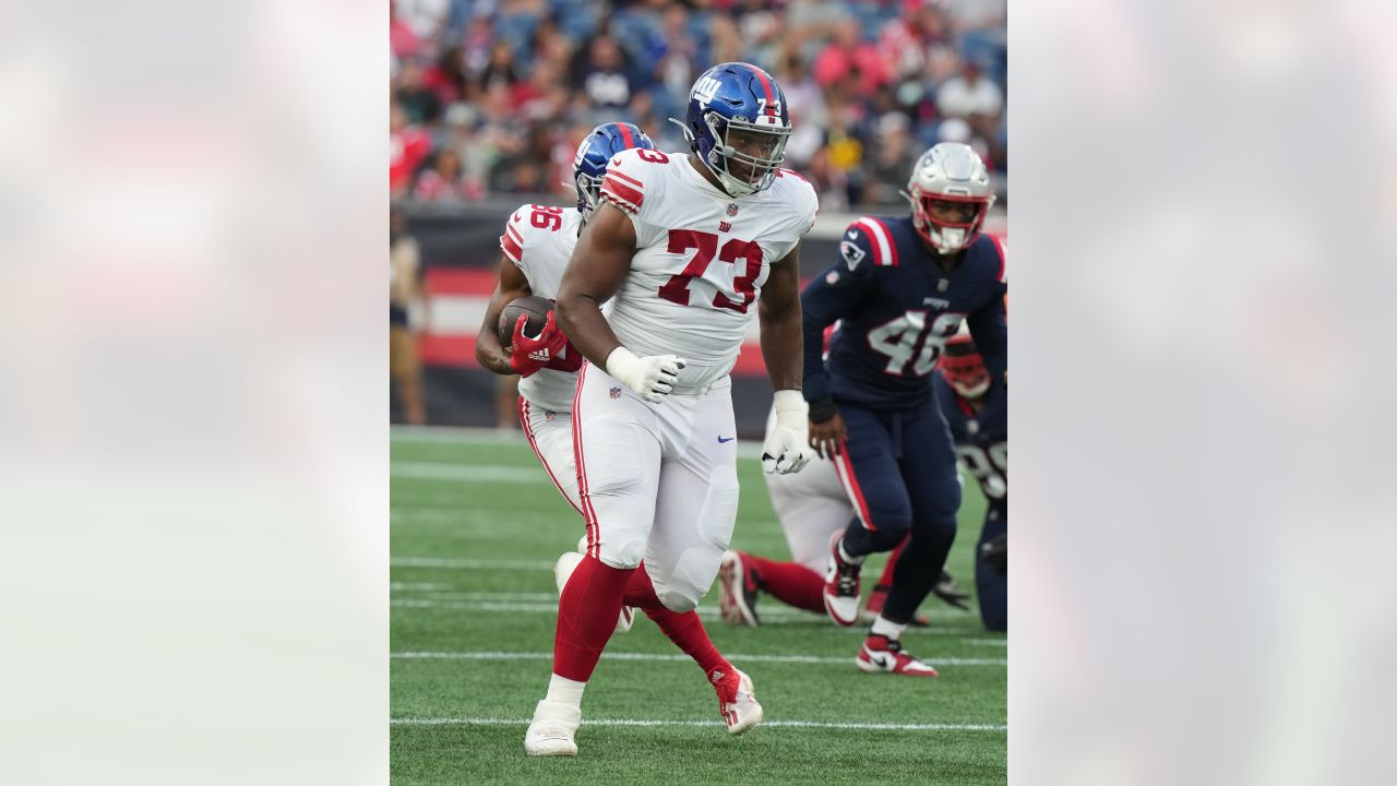 New York Giants lineman Evan Neal during an NFL preseason football