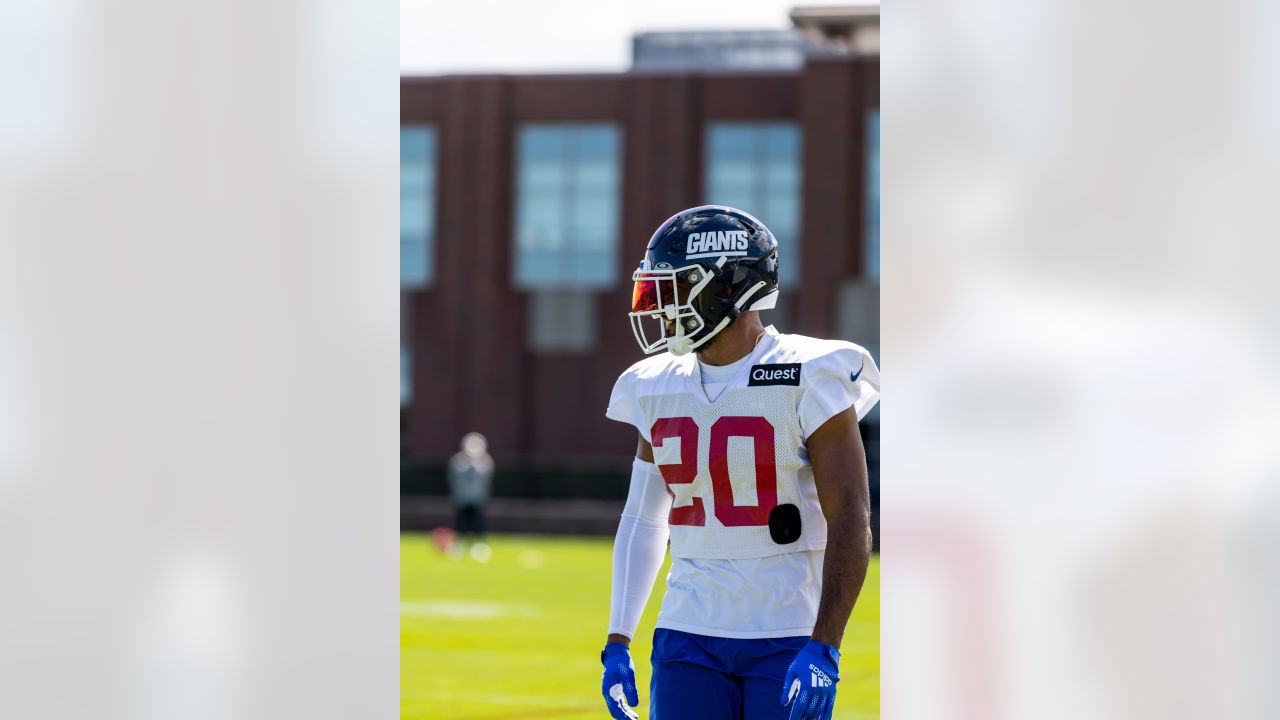 August 7, 2019, East Rutherford, New Jersey, USA: New York Giants wide  receiver Sterling Shepard (87) with left broken finger tape wrapped during  training camp at the Quest Diagnostics Training Center in