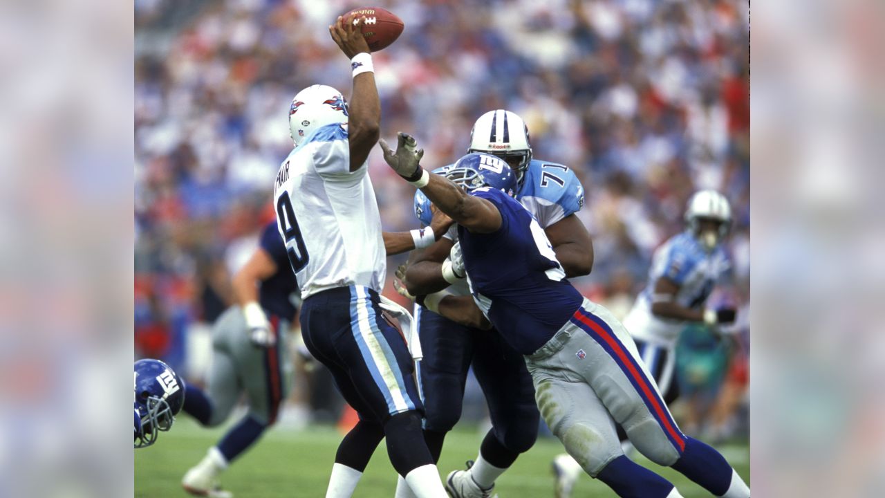 New York Giants Michael Strahan reacts to a sack in week 13 at Giants  Stadium in East Rutherford, New Jersey on December 4, 2005. The New York  Giants defeated the Dallas Cowboys