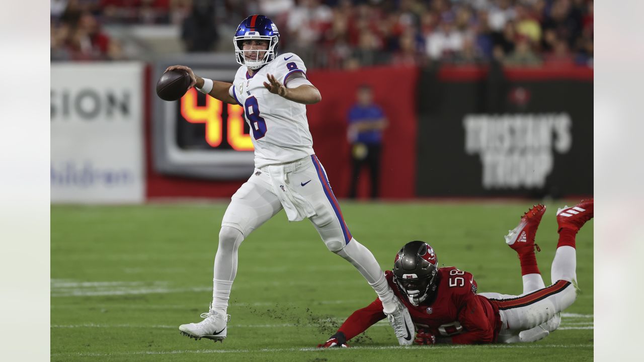 New York Giants Vs. Tampa Bay Buccaneers. NFL Game. American Football  League Match. Silhouette Of Professional Player Celebrate Touch Down.  Screen In Background. Stock Photo, Picture and Royalty Free Image. Image  153546111.