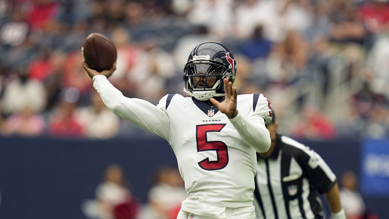 New England Patriots quarterback Malik Cunningham (16) reacts during the  second half of an NFL pre-season football game against the Houston Texans,  Thursday, Aug. 10, 2023, in Foxborough, Mass. (AP Photo/Greg M.