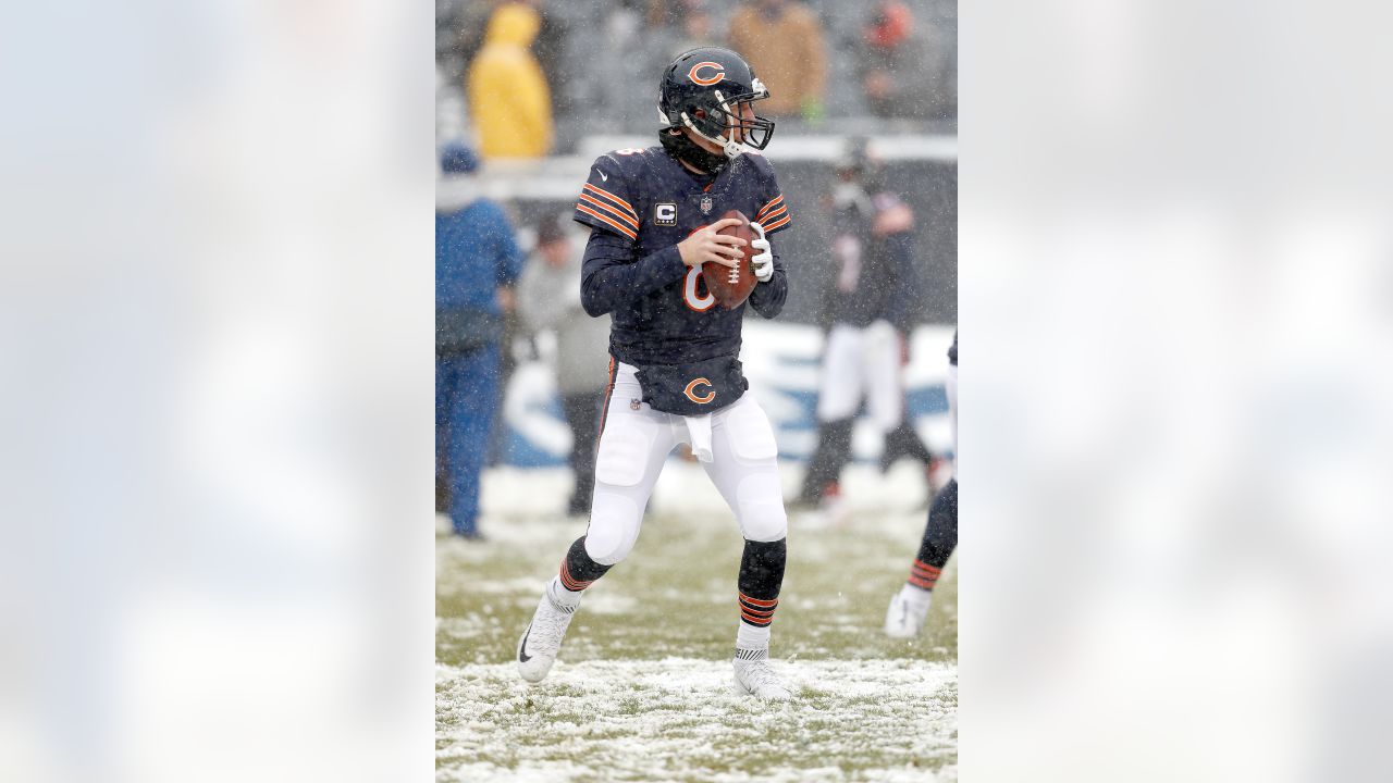 Chicago Bears quarterback Mike Glennon (8) huddles before an NFL preseason  football game against the Denver Broncos, Thursday, Aug. 10, 2017, in  Chicago. (AP Photo/Nam Y. Huh)