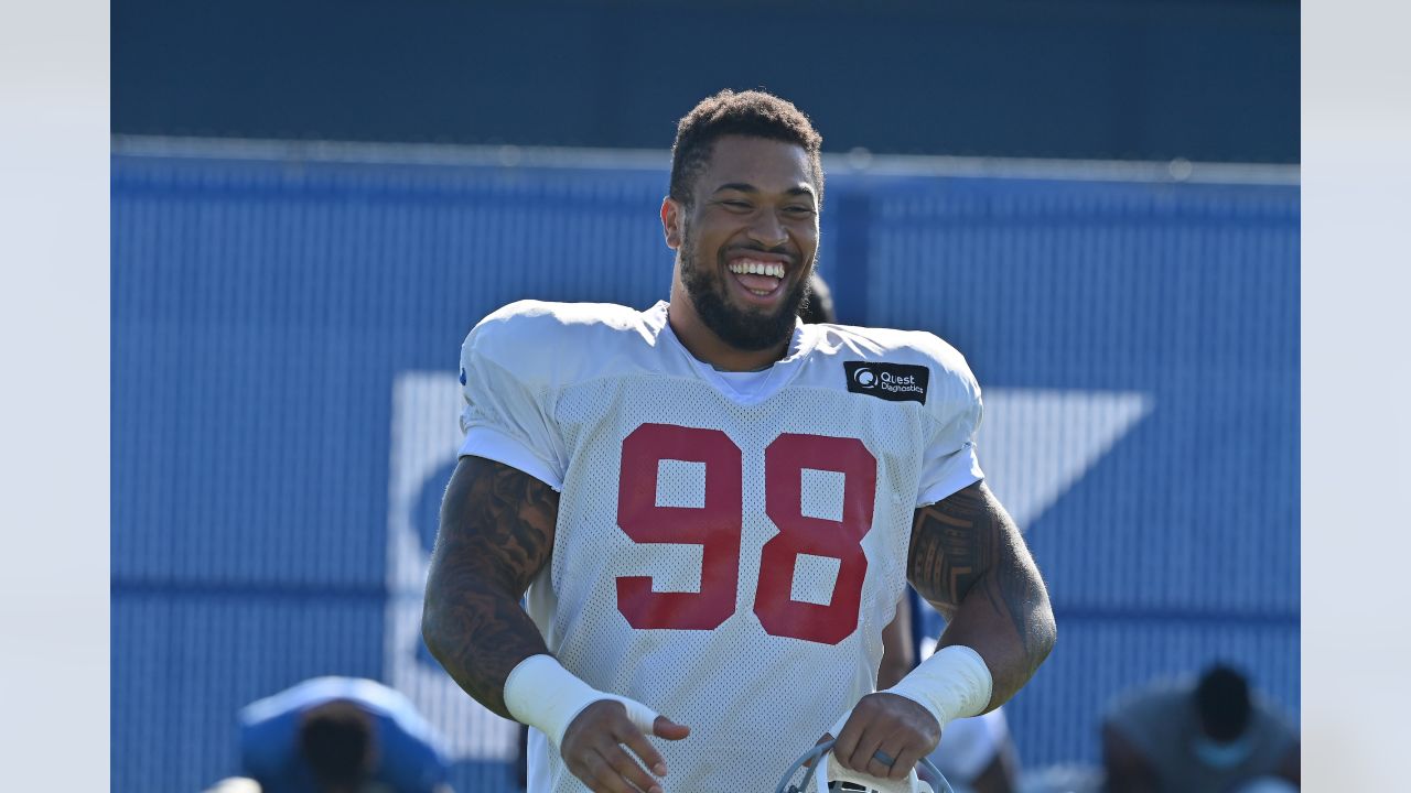 New York Giants defensive tackle Austin Johnson (98) fires up his