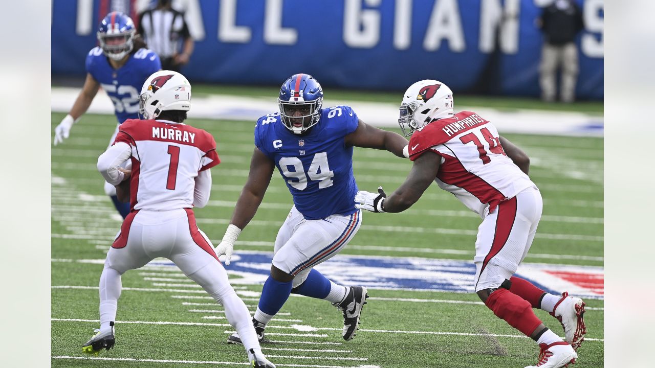 Landover, Maryland, USA. November 8, 2020:New York Giants strong safety  Jabrill Peppers (21) celebrates the fumble recover with New York Giants  nose tackle Dalvin Tomlinson (94) during the NFL Game between the