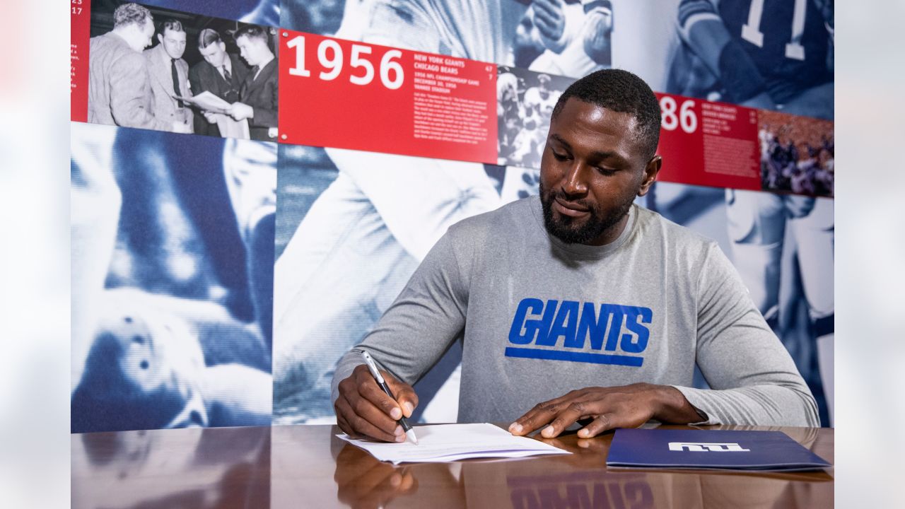 He didn't play in high school. Or college. Yet here is Roy Mbaeteka at  Giants training camp. - Newsday