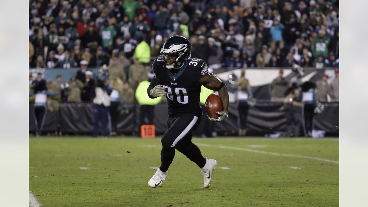 Philadelphia Eagles' Corey Clement celebrates after scoring a