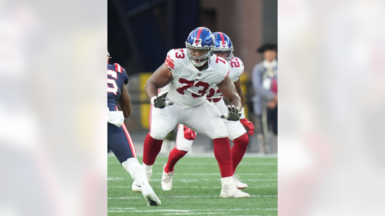 New York Giants lineman Evan Neal during an NFL preseason football