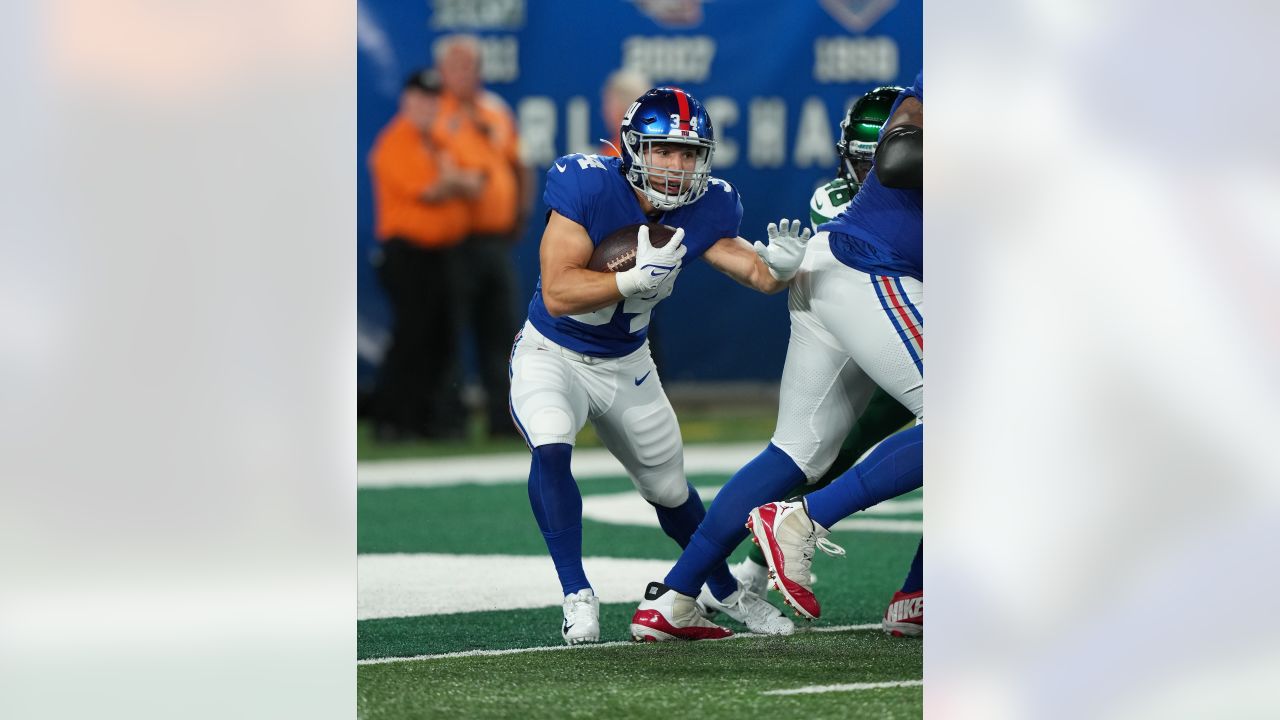 New York Giants running back Sandro Platzgummer (34) practices