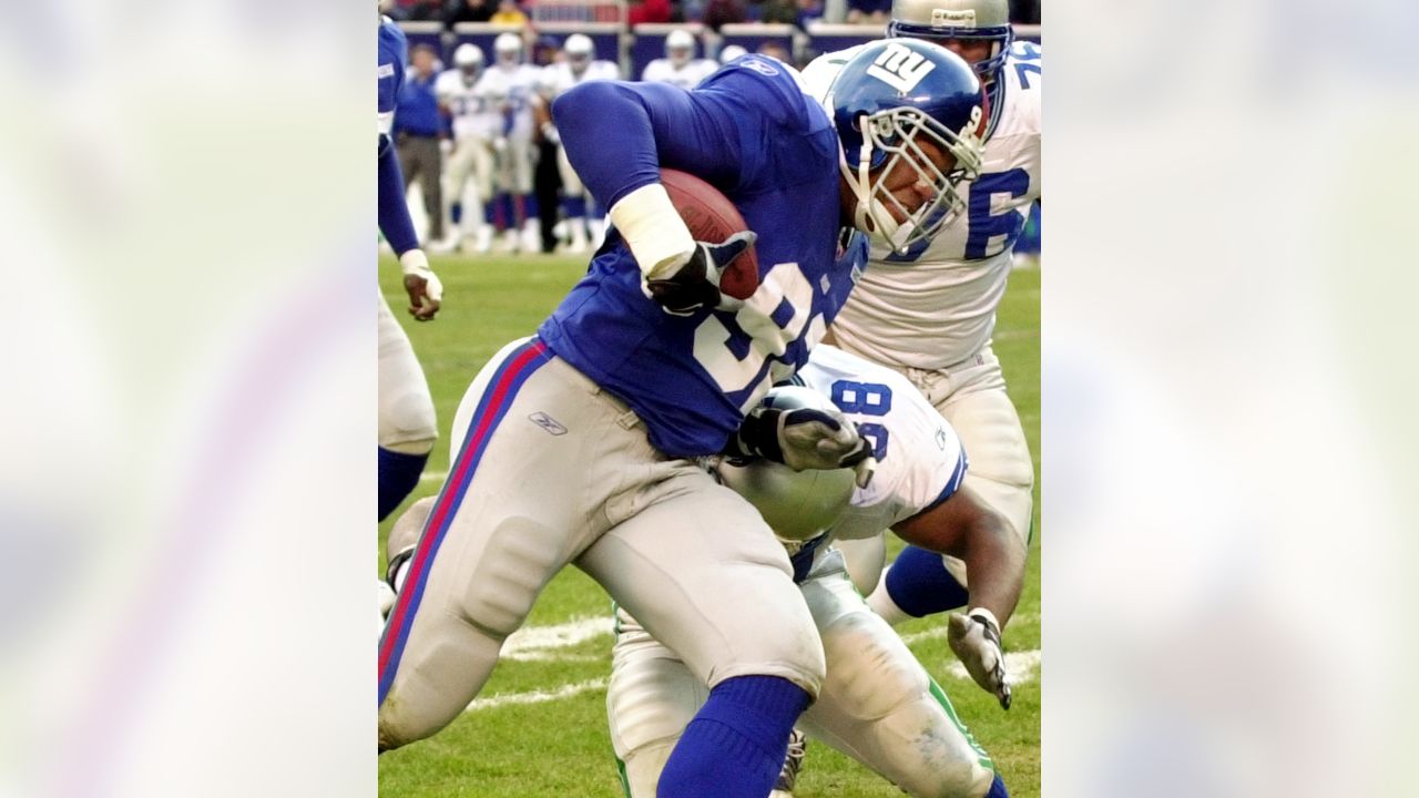 New York Giants Michael Strahan reacts to a sack in week 13 at Giants  Stadium in East Rutherford, New Jersey on December 4, 2005. The New York  Giants defeated the Dallas Cowboys