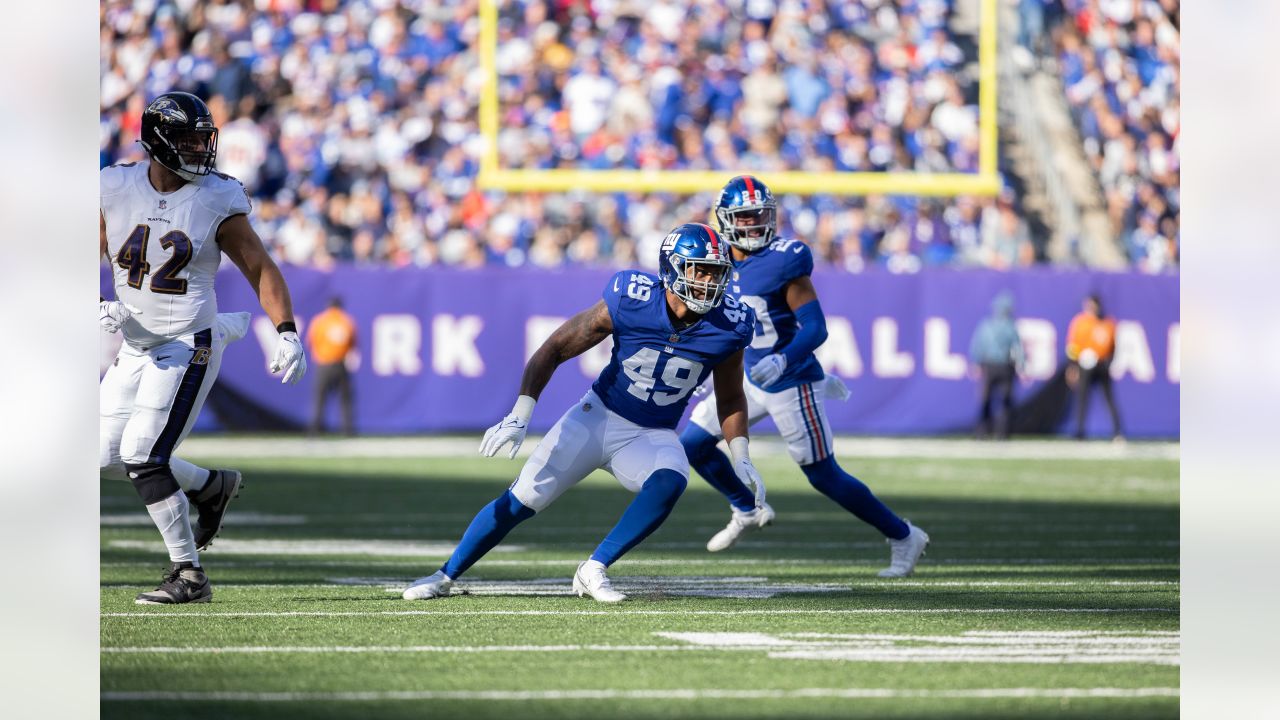 New York Giants linebacker Tomon Fox (49) walks off the field