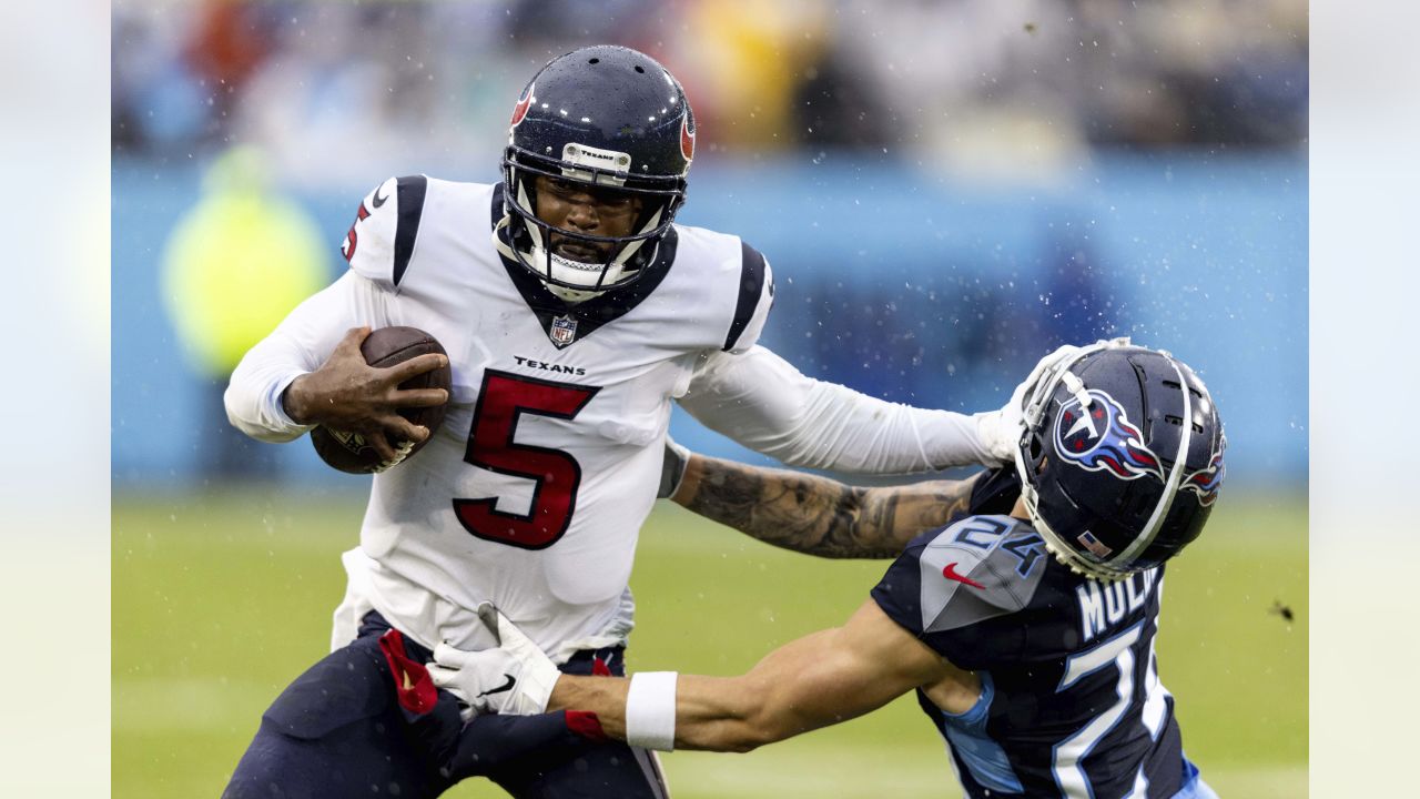 Tennessee Titans cornerback Elijah Molden (24) walks with his