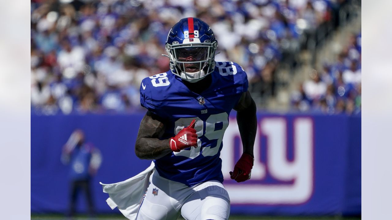 New York Giants wide receiver Kadarius Toney (89) runs after the catch  against the Kansas City Chiefs during the second half of an NFL football  game, Monday, Nov. 1, 2021 in Kansas