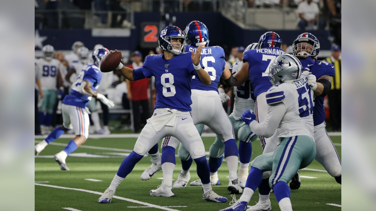 Arlington, Texas, USA. September 16, 2018: New York Giants wide receiver Odell  Beckham Jr. (13) tries to get around Dallas Cowboys cornerback Byron Jones  (31) during the first half of the NFL