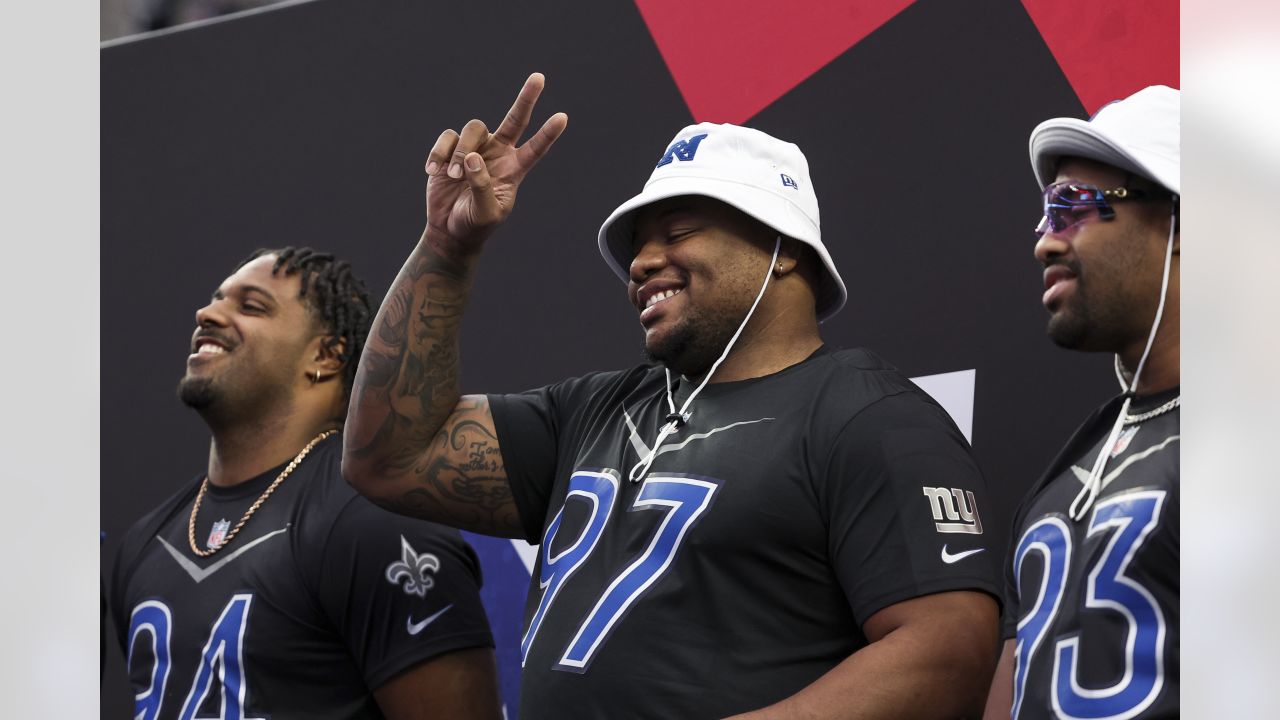 NFC defensive tackle Dexter Lawrence (97) of the New York Giants celebrates  after the Pro Bowl Games, Sunday, Feb. 5, 2023, in Las Vegas. (Doug Benc/AP  Images for NFL Stock Photo - Alamy