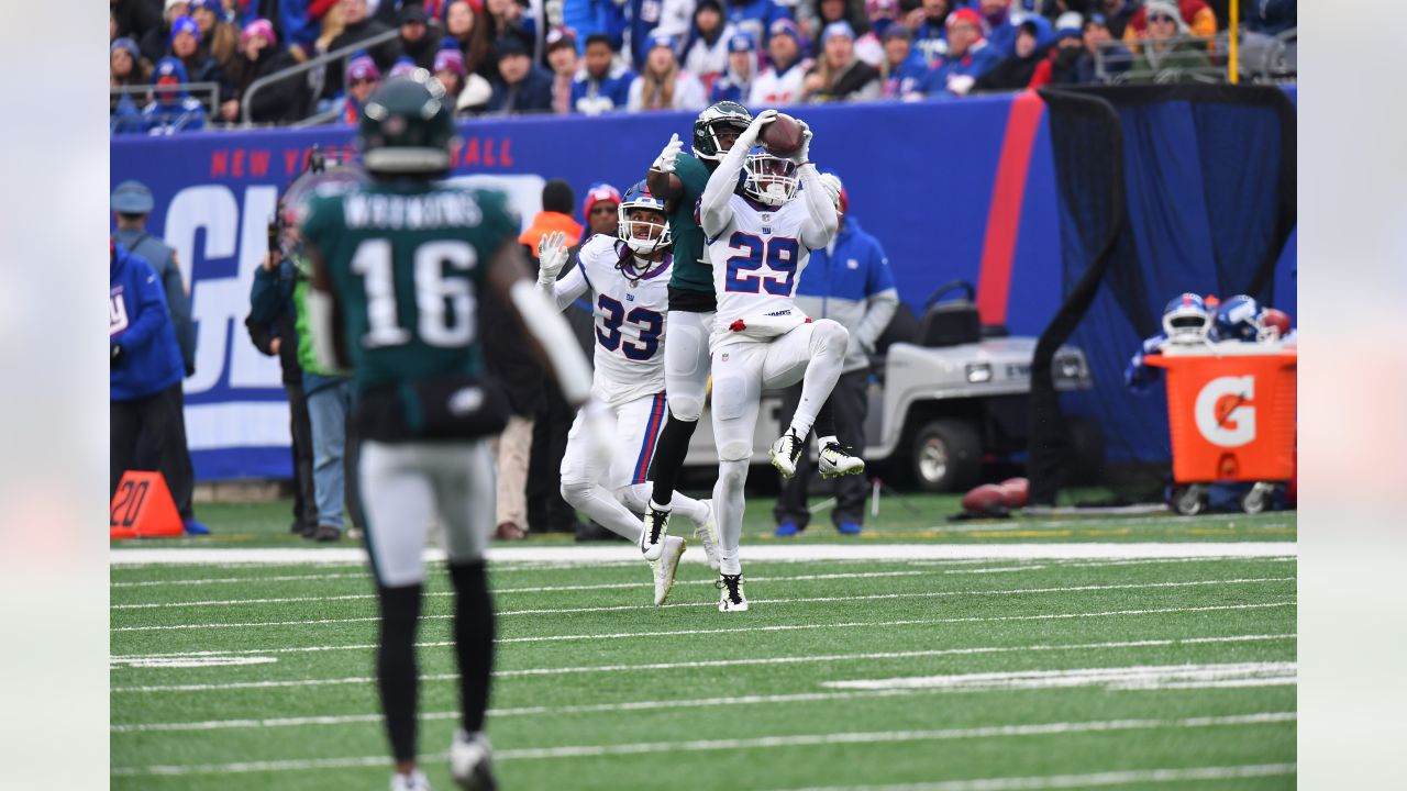 New York Giants safety Xavier McKinney (29) in coverage during an NFL  football game against the