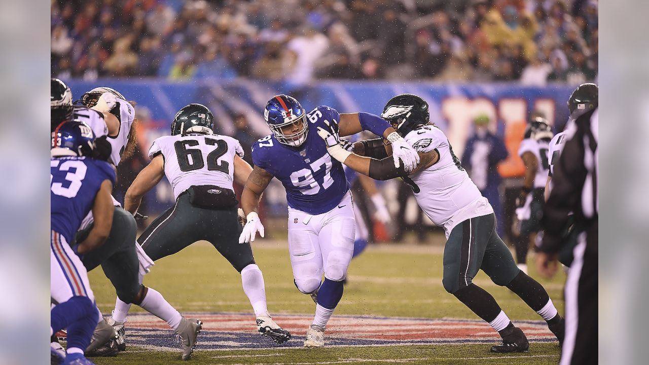 New York Giants defensive tackle Dexter Lawrence (97) takes the field for  an NFL football game against the Philadelphia Eagles on Sunday, Dec. 11,  2022, in East Rutherford, N.J. (AP Photo/Adam Hunger