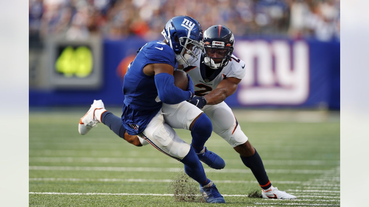 New York Giants wide receiver Sterling Shepard (3) and New York Giants  inside linebacker Blake Martinez (54) walk to the locker room before the  start of an NFL football game against the