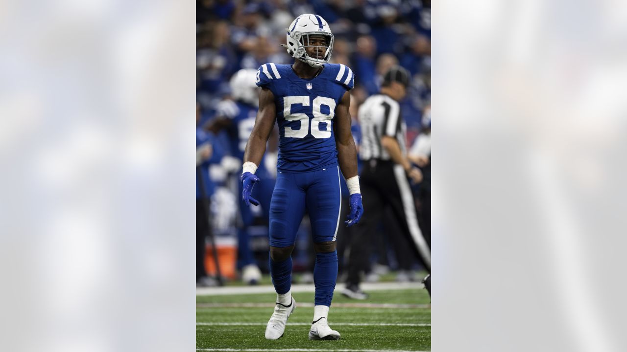 Indianapolis Colts linebacker Bobby Okereke (58) is seen before an