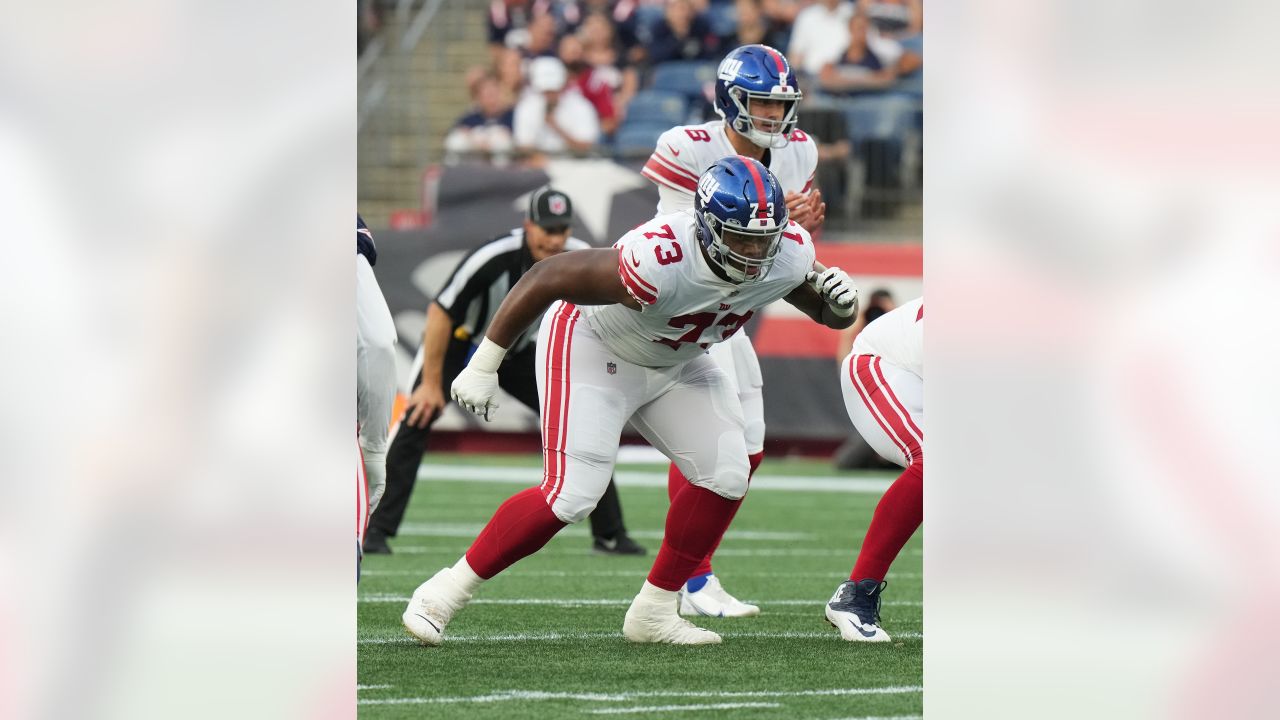 New York Giants lineman Evan Neal during an NFL preseason football