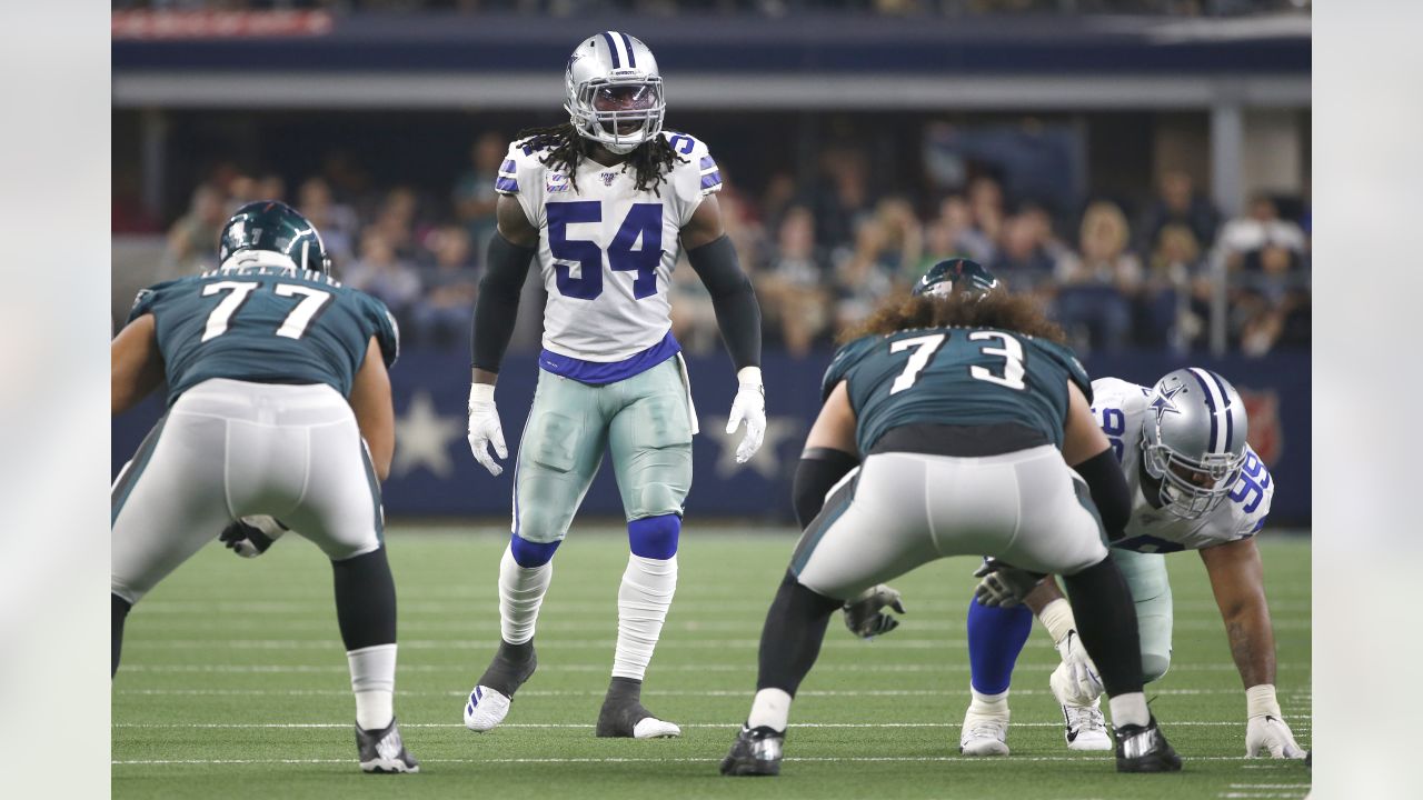 November 22, 2018:.Dallas Cowboys linebacker Jaylon Smith (54) celebrates  as he makes a great play during an NFL football game between the Washington  Redskins and Dallas Cowboys at AT&T Stadium in Arlington