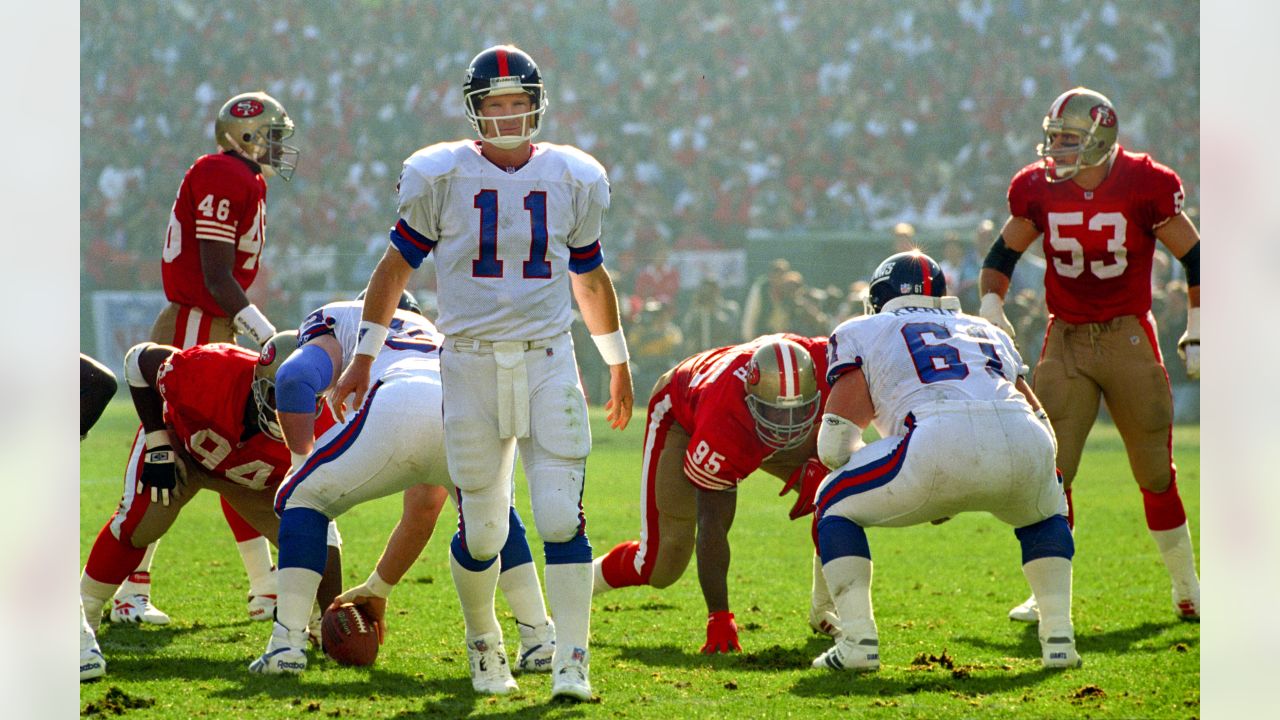 January 15, 1994 - San Francisco, California, U.S - San Francisco 49ers vs.  New York Giants at Candlestick Park Saturday, January 15, 1994. 49ers beat Giants  44-3. New York Giants quarterback Phil