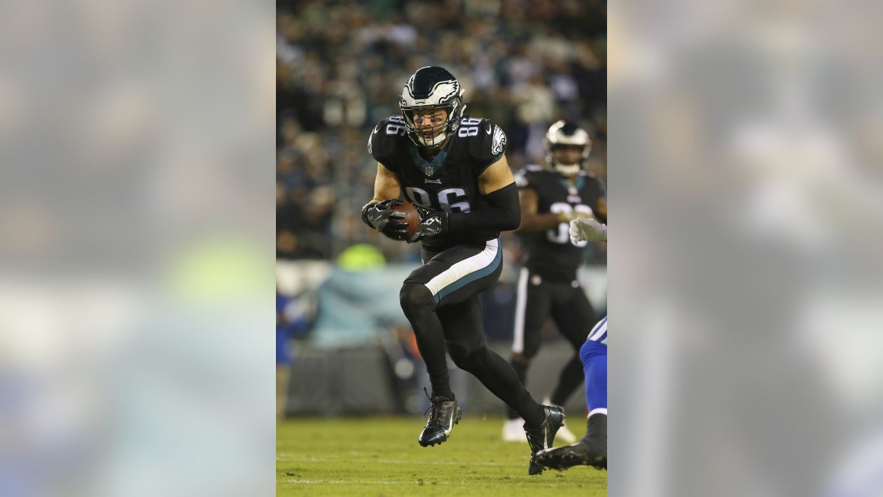 Philadelphia Eagles' Zach Ertz runs after a catch for a touchdown during  the first half of an NFL football game against the Chicago Bears, Sunday,  Nov. 3, 2019, in Philadelphia. (AP Photo/Matt