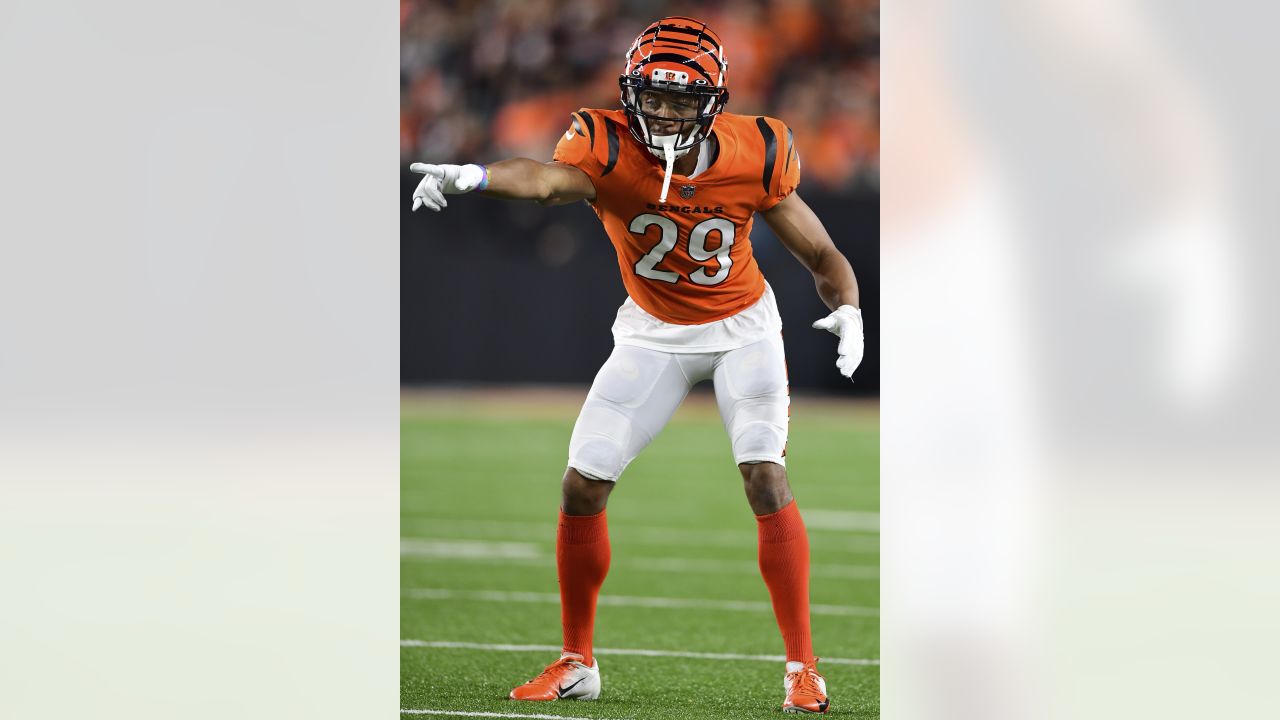 Cincinnati Bengals wide receiver Trenton Irwin (16) celebrates his  touchdown in the second half during an NFL football game against the  Cleveland Browns, Sunday, Dec. 11, 2022, in Cincinnati. (AP Photo/Emilee  Chinn