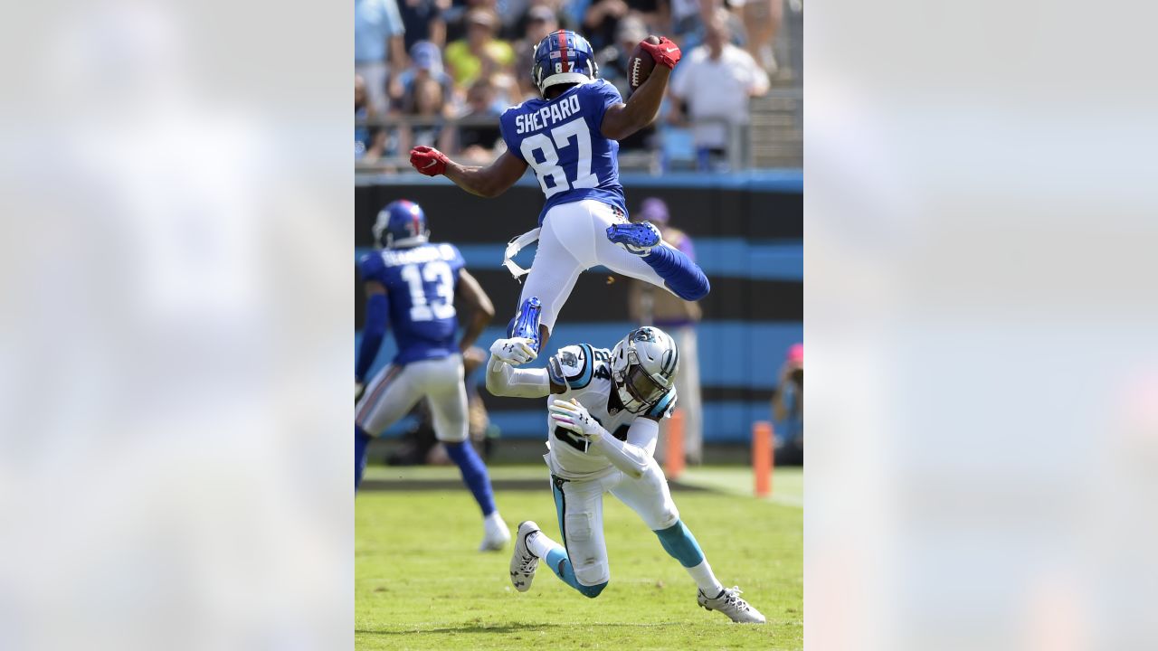 Charlotte, USA. 7th Oct 2018. Carolina Panthers wide receiver DJ Moore (12)  during the NFL football game between the New York Giants and the Carolina  Panthers on Sunday October 7, 2018 in