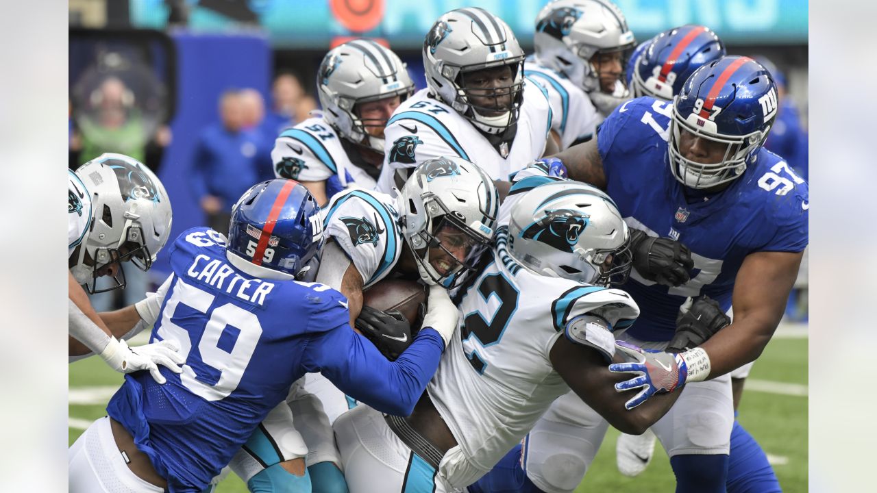 New York Giants running back Elijhaa Penny (39) is tackled by the Minnesota  Vikings during the fourth quarter of an NFL football game, Sunday, Oct. 6,  2019, in East Rutherford, N.J. (AP