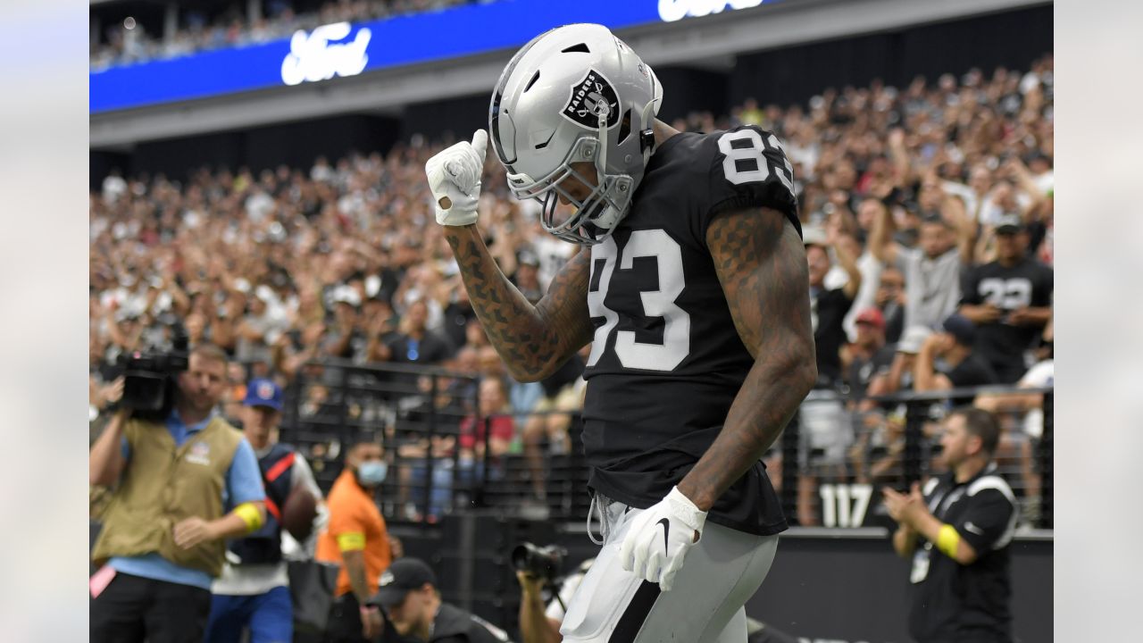 Las Vegas Raiders tight end Darren Waller (83) makes a catch against the  Miami Dolphins during the second half of an NFL football game, Sunday,  Sept. 26, 2021, in Las Vegas. (AP