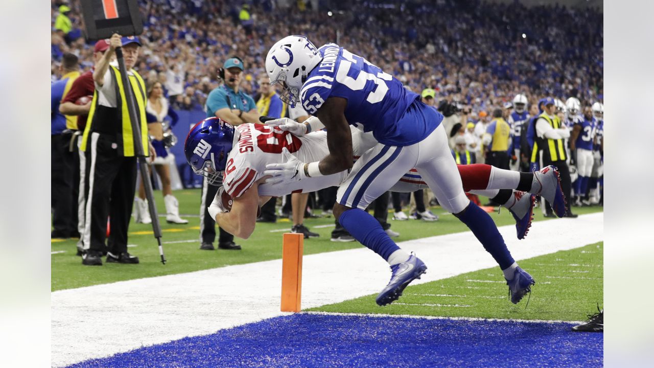 Indianapolis, Indiana, USA. 18th Nov, 2018. Indianapolis Colts linebacker Darius  Leonard (53) during NFL football game action between the Tennessee Titans  and the Indianapolis Colts at Lucas Oil Stadium in Indianapolis, Indiana.