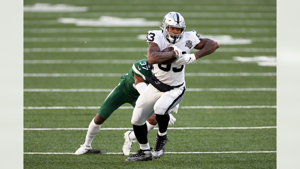 East Rutherford, New Jersey, USA. 24th Nov, 2019. Oakland Raiders defensive  end Clelin Ferrell (96) during a NFL game between the Oakland Raiders and  the New York Jets at MetLife Stadium in