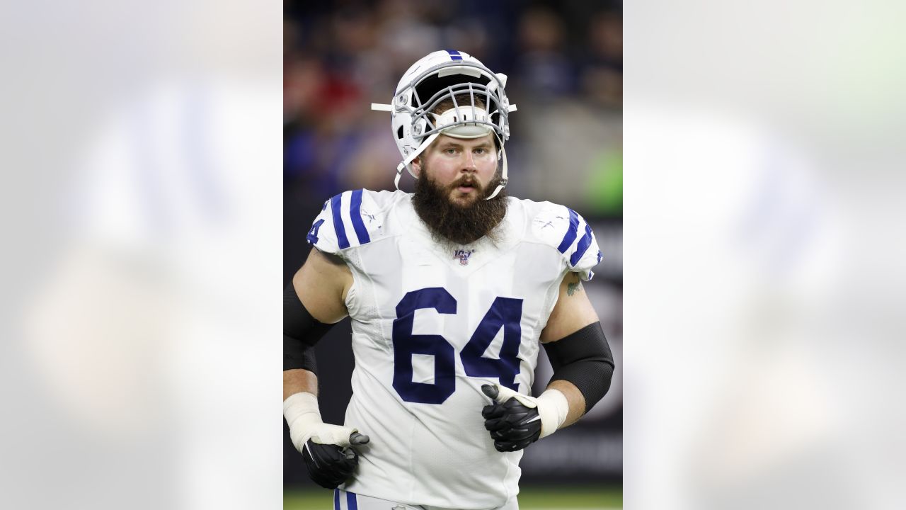 Indianapolis Colts guard Mark Glowinski (64) on the sidelines