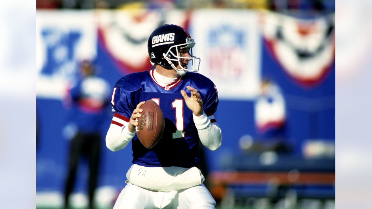 New York Giants Phil McConkey throws his arms in the air after catching Phil  Simms' pass and was stopped just short of the end zone in the third quarter  of Super Bowl