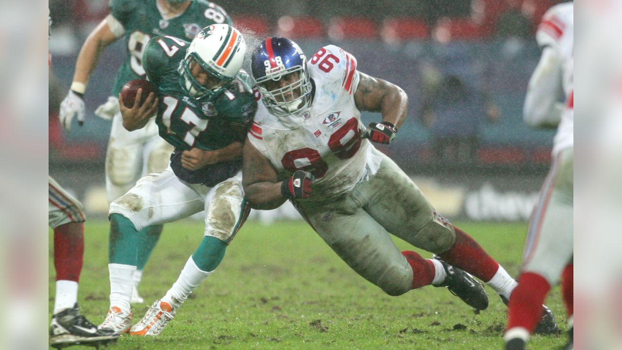 Miami Dolphins Ted Ginn Jr. celebrates his touchdown with team mate Cleo  Lemon against the New York Giants at Wembley Stadium in London, England on  Sunday October 28 2007. This is the