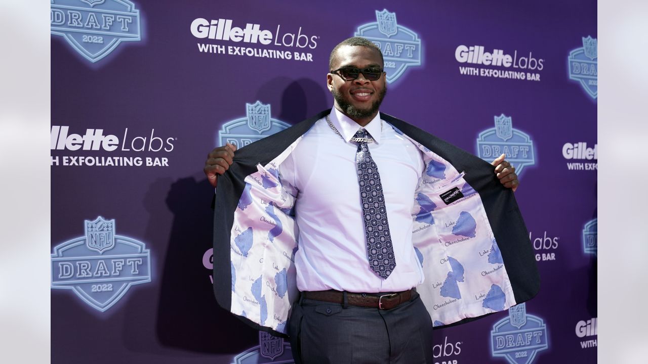 Alabama wide receiver Jameson Williams, left, at the NFL Red Carpet Stage  on Thursday, April 28 …