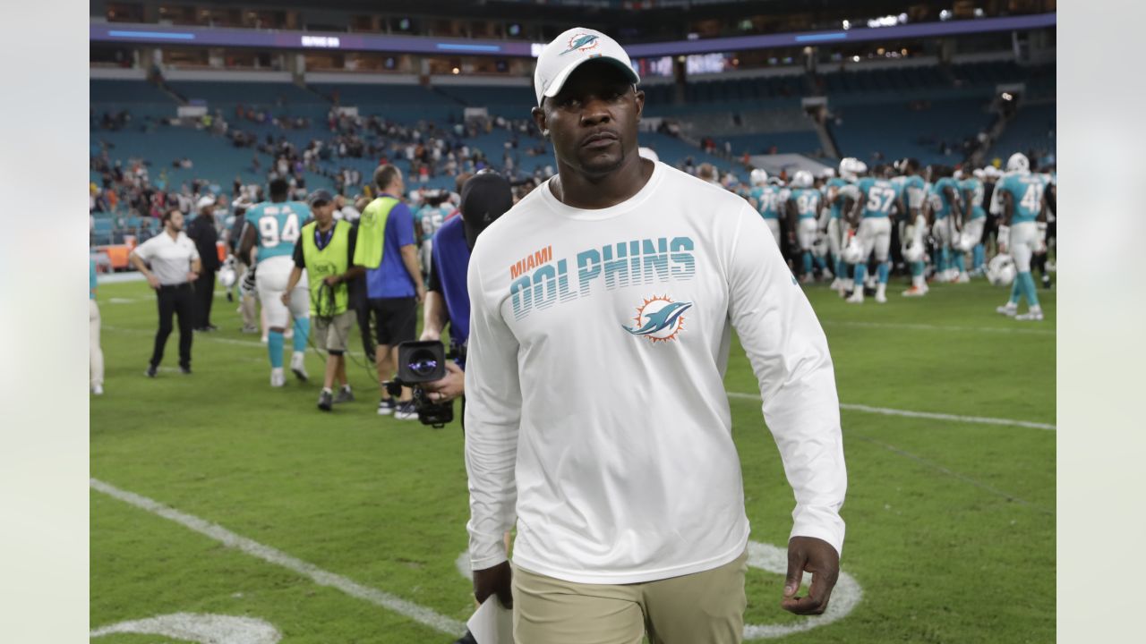 Miami Dolphins linebacker Raekwon McMillan (52) walks the sidelines, during  the second half of an NFL preseason football game against the Tampa Bay  Buccaneers, Thursday, Aug. 9, 2018, in Miami Gardens, Fla. (