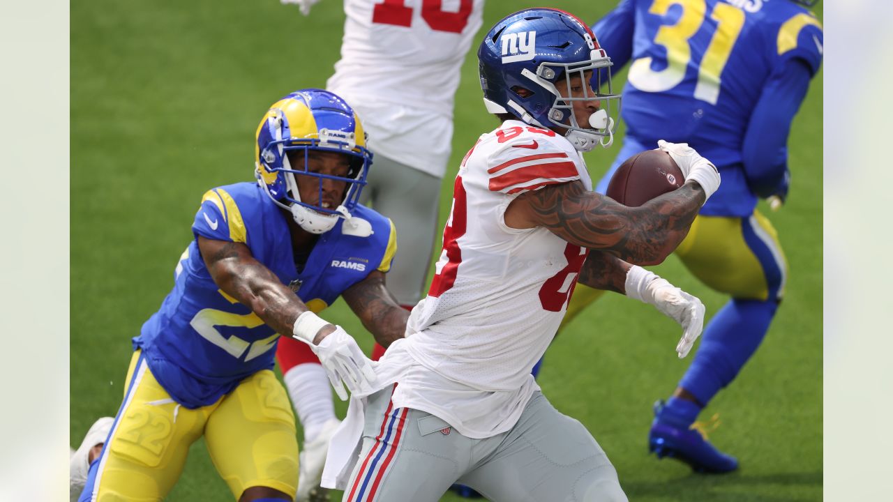 Los Angeles Rams tight end Gerald Everett (81) heads off the field after an  NFL football game against the New York Giants, Sunday, October 4, 2020 in  Inglewood, Calif. The Rams defeated