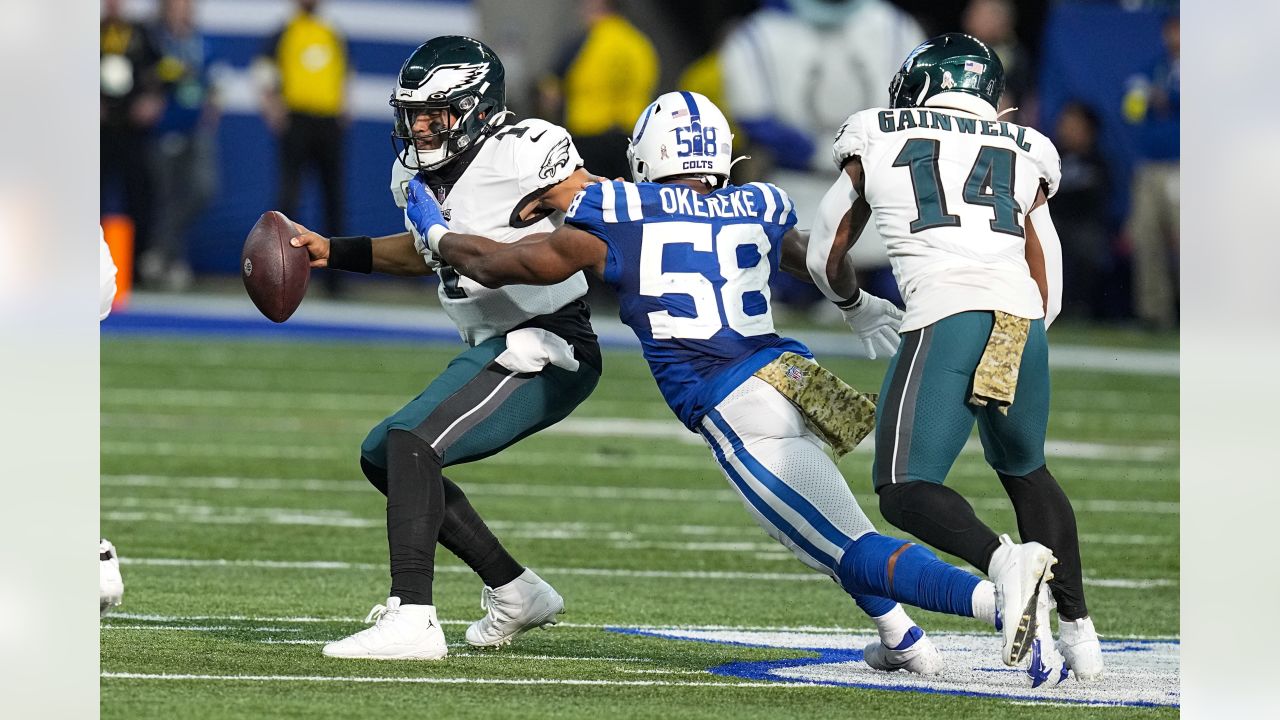 INDIANAPOLIS, IN - NOVEMBER 20: Philadelphia Eagles Running Back Kenneth  Gainwell (14) warms up for the NFL football game between the Philadelphia  Eagles and the Indianapolis Colts on November 20, 2022, at