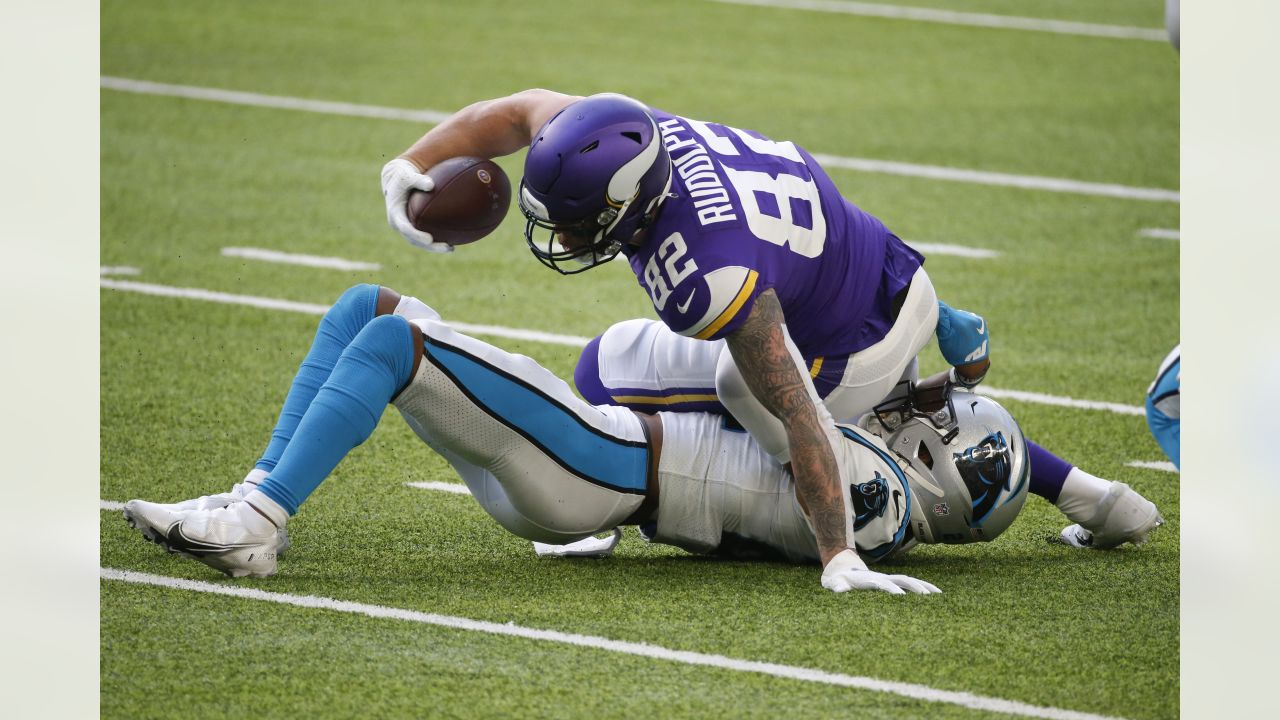 Rejzohn Wright of the Carolina Panthers readies at the line of